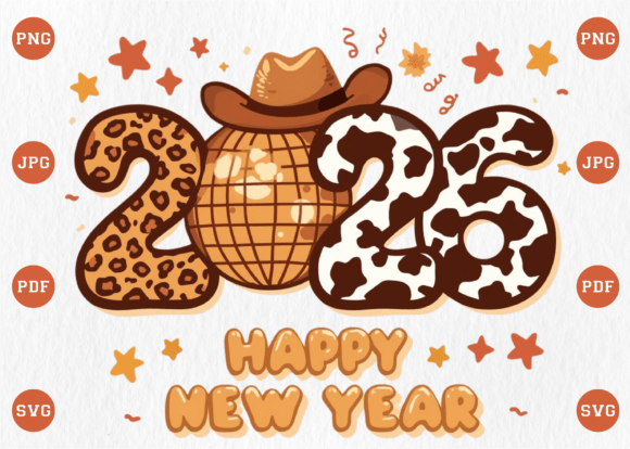 2026 Happy New Year Brown Cowboy Design: A Creative Asset
