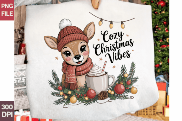 Cozy Christmas Vibes Deer PNG Design