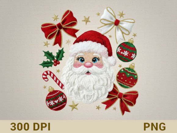 Santa Claus Embroidery Design with Bows: Festive Vector Charm
